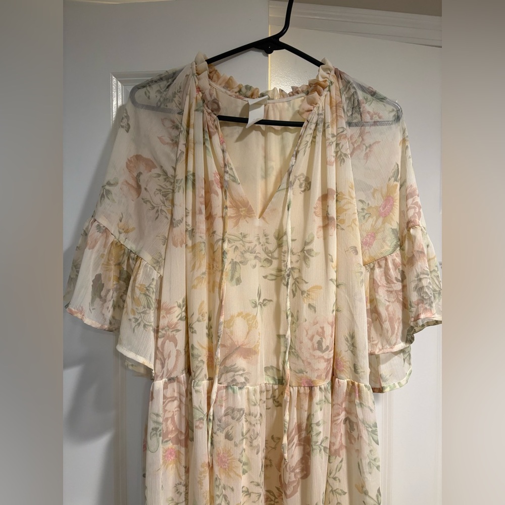Floral BabyDoll Dress with Ruffle Sleeves Neutral Size XL Spring Pastel - Picture 5 of 6